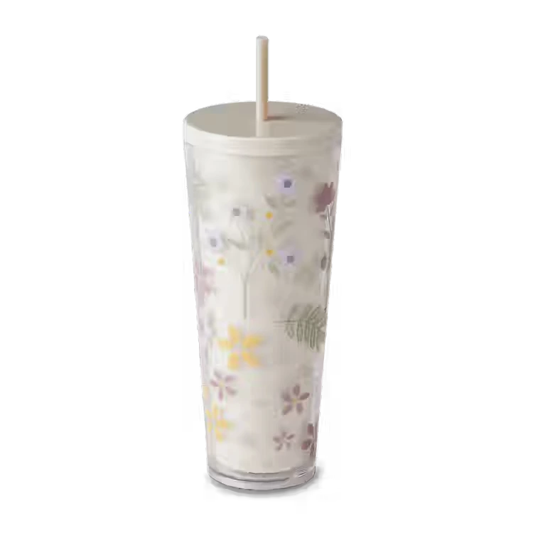 24oz Plastic Straw Tumbler - Floral